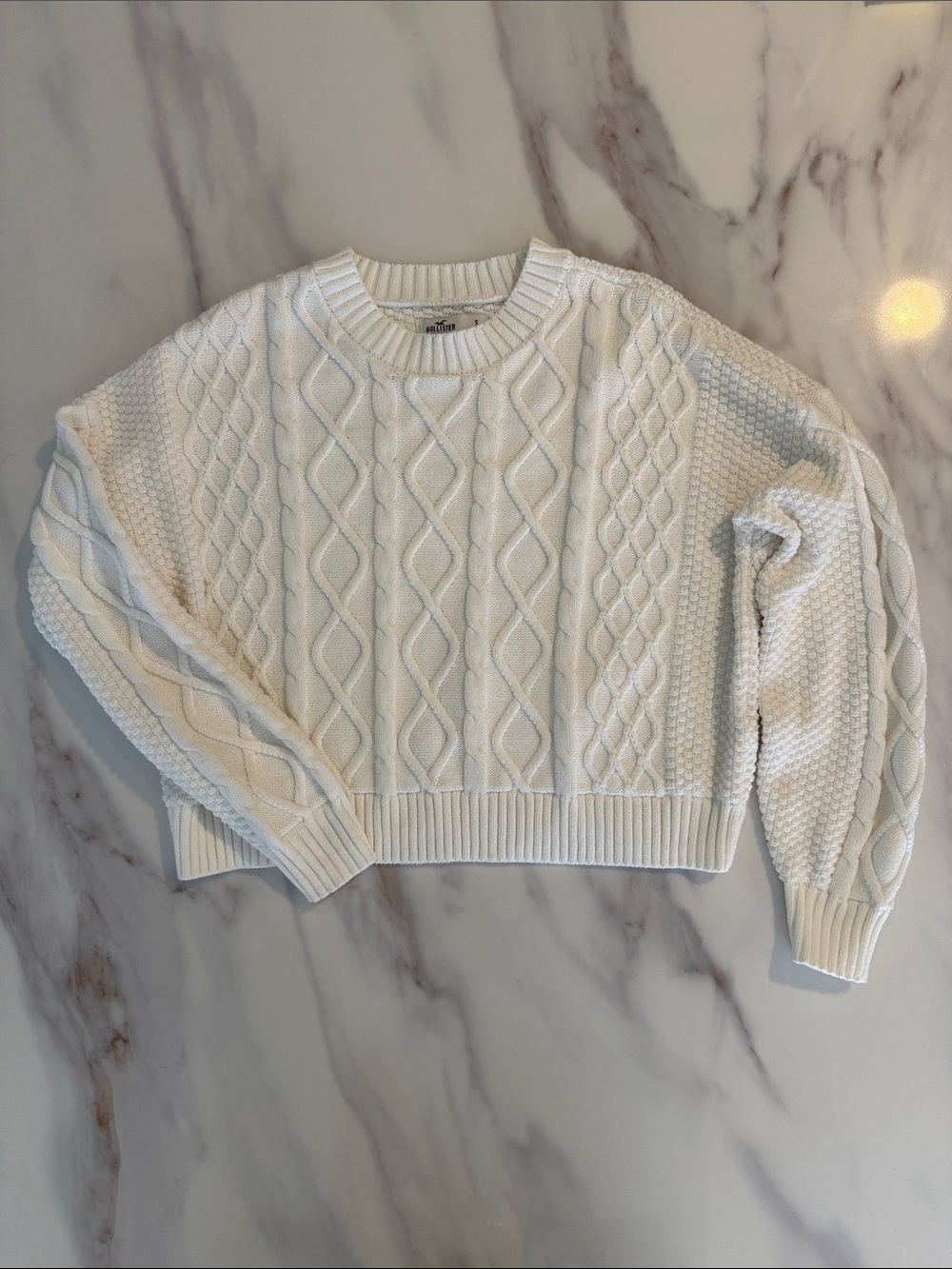 Hollister Soft Cable Knit Crewneck Sweater Top Small White